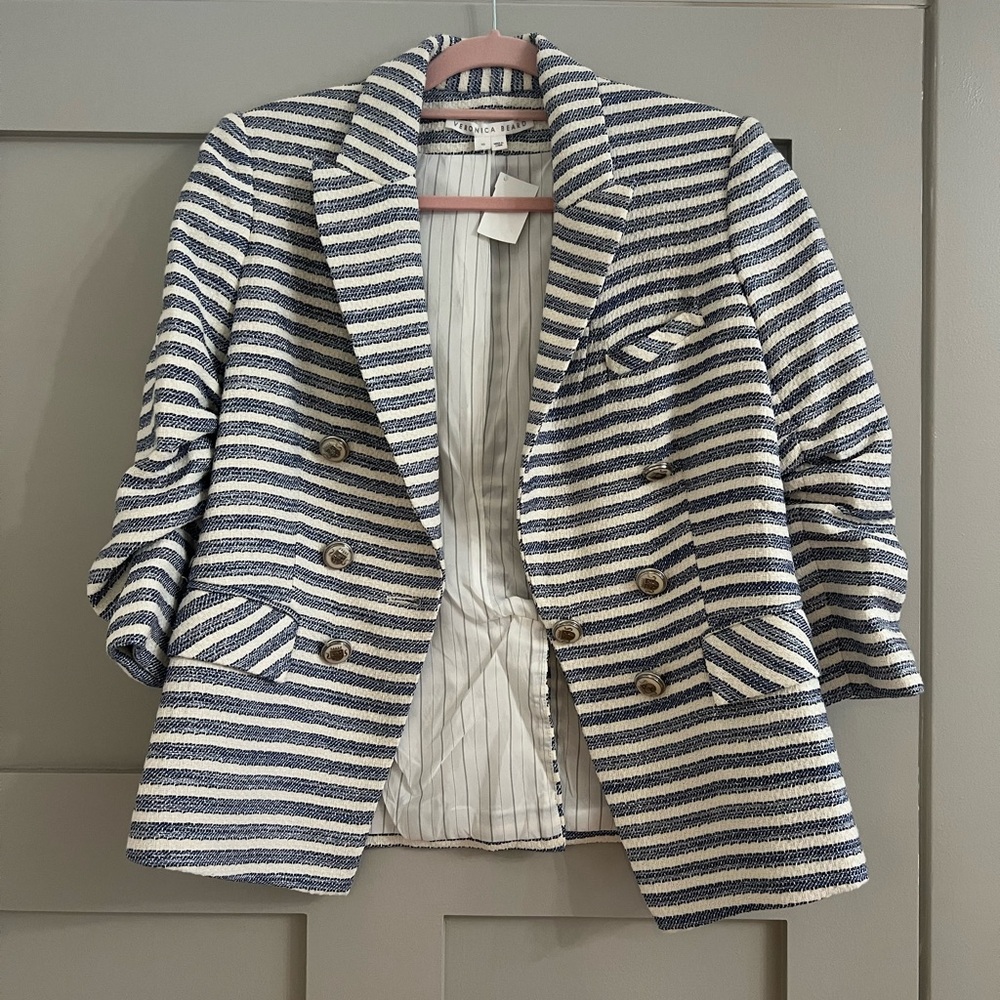 Veronica Beard Blue and White Striped Blazer